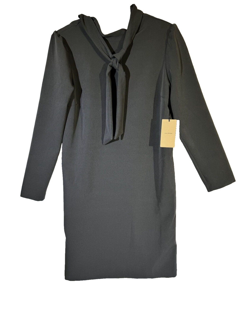 Halogen Women's Small Black Pullover Shift Dress Polyester Stretch Tie Neck W430